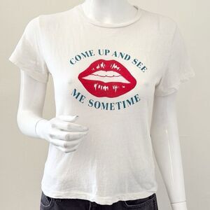 Re/Done Come Up and See Me Sometime White Classic Tee Graphic T-Shirt Lip Print